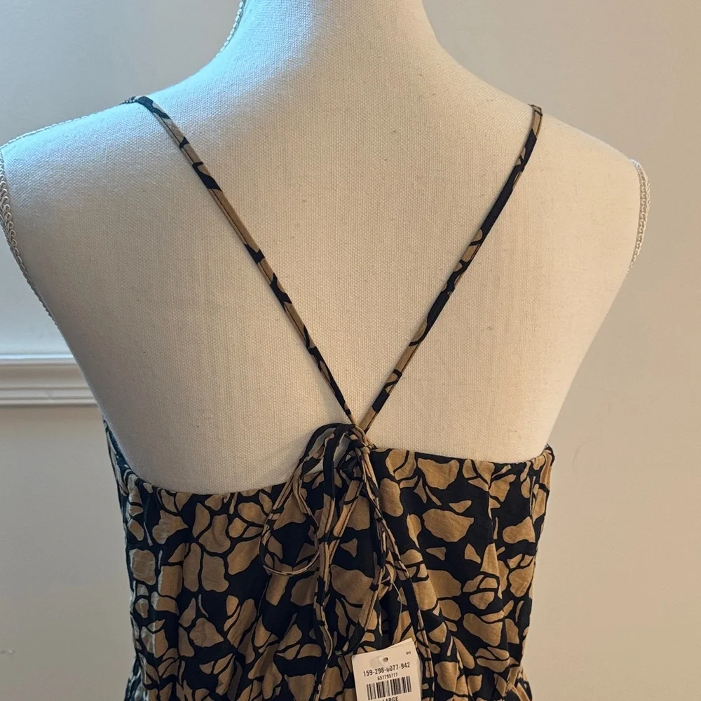 Abercrombie & Fitch Black Maxi Dress with Tan Leaf Pattern